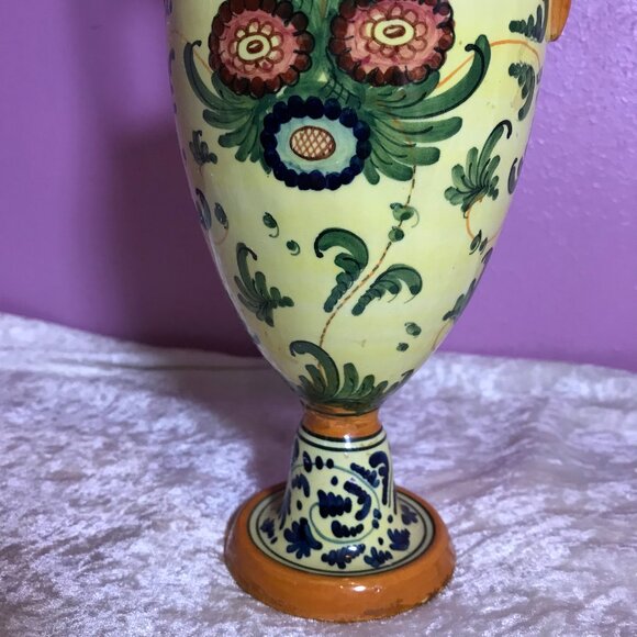 Vintage Italian Vase Yellow Hand-Painted Broken Needs Repair 53 Italy Home Decor - Picture 7 of 12
